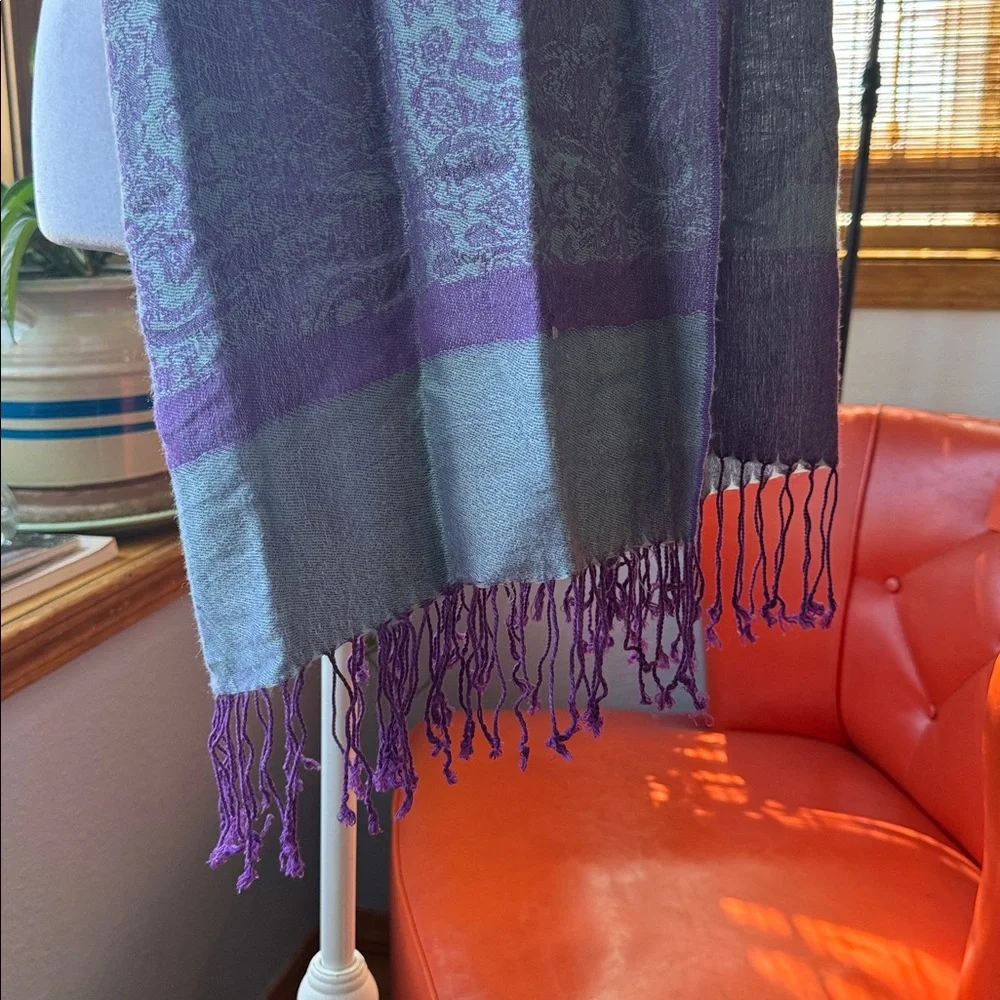 💙 Springtime 💜 Paisley Pashima Jacquard print Scarf with Fringe blue purple